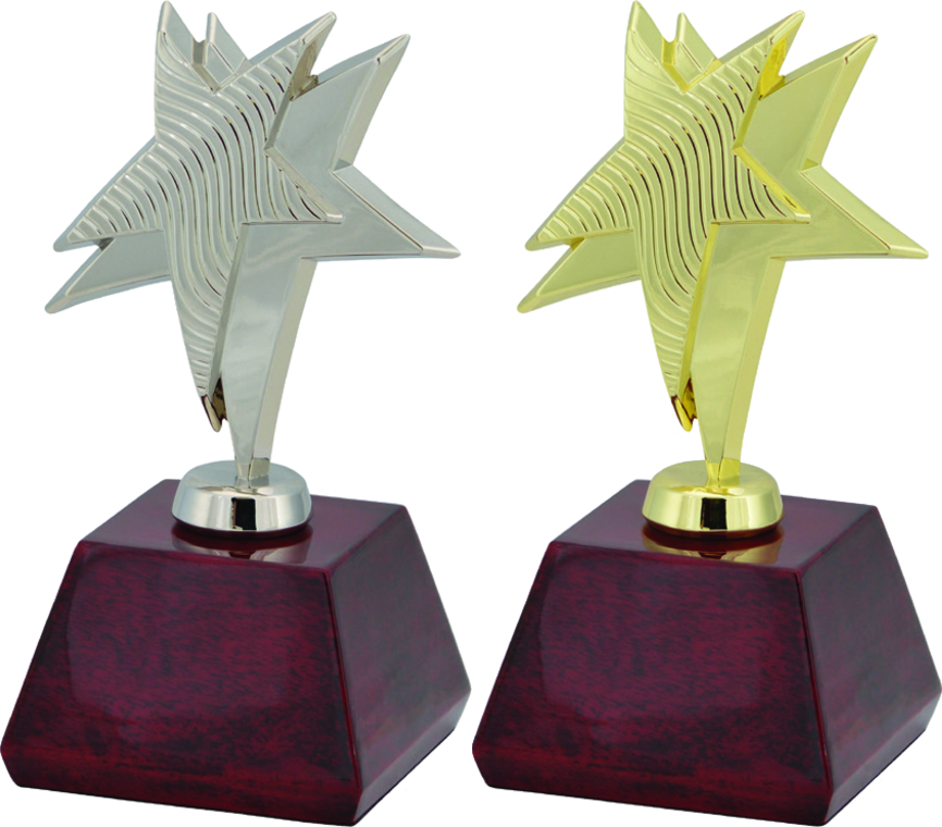 Metal Double-Star Figure on Rosewood Base personalized recognition award